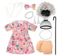 AwnsIMfreien Costume da Vecchia Signora per Bambini, Set Completo da Nonna, Costume per Il Centenario della Scuola - Pois Floreali, Taglia S, Nonna