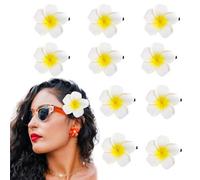 AWOCAN 10 fermagli per capelli da donna a forma di fiore hawaiano bianco, in schiuma, passamontagna da spiaggia, fermagli per capelli sottili, per spiaggia, matrimoni, feste (giallo + bianco)