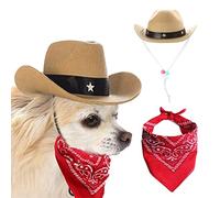 AWOCAN Cappello da cowboy e bandana per cani e gatti, cappello sombrero per cuccioli, costume per cosplay, decorazione per feste di animali domestici, cachi