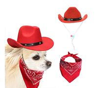 AWOCAN Cappello da cowboy e bandana per cani e gatti, cappello Sombrero per cuccioli di cane e gatto, costume per cosplay, per cuccioli di animali domestici, decorazione per feste (rosso)