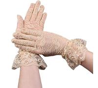 AWOCAN Guanti corti da donna in pizzo, eleganti, per matrimoni, tea party, balli e serate, guanti estivi di cortesia, Beige, Etichettalia unica