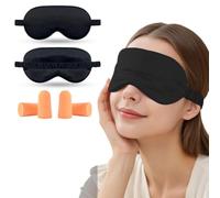 AWOGIPD 2 PCS Mascherina per Dormire, Maschera per Dormire Seta, Maschere per Occhi in Pura Seta 100%, con Tappi per Orecchie e Cinghia Orientabile
