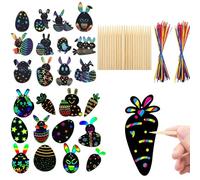 AWOGIPD 24 PCS Graffino per Pasqua, Scratch Art, Coniglio di Pasqua Scratch Art, Scratch Art Gratta Bambini, Carta Grattare Decorazioni Pasqua da Appendere