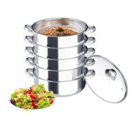 awolsrgiop Fornello a vapore, in acciaio inox, 5 ripiani, set di pentole a vapore in acciaio inox (opzionale 18/24/26/28/30 cm), fornello a vapore biologico con coperchio in vetro, a induzione (30 cm