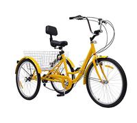 awolsrgiop Triciclo per adulti 24 pollici, pieghevole, 3 ruote, 7 marce, per adulti, triciciclo, bicicletta da crociera con luce a LED, porta bicchiere (giallo)