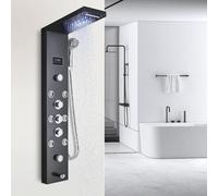 AWorddy LED Colonna Doccia Idromassaggio in 304 Acciaio Inox Pannello Doccia Set con Miscelatore da Massaggi, Soffione Fisso, Doccetta e Bocca Vasca 5 Funzioni per Bagno Nera