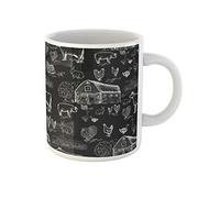 Awowee Tazza da caffè a mano con animali della fattoria, lavagna, mucche, oche, polli, maiali, tacchino, tazza da tè in ceramica da 325 ml, souvenir per familiari, amici e colleghi