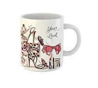 Awowee Tazza da caffè acquerello scarpe femminili e cosmetici rossetto crema fiocco profumo 325 ml tazza da tè in ceramica miglior regalo o souvenir per familiari amici colleghi
