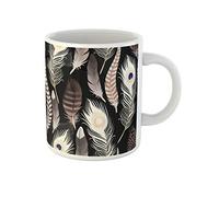 Awowee Tazza da caffè astratta con piume di uccello nero boho grigio hipster indiano nativo tazza da tè in ceramica tazza da tè migliore regalo o souvenir per familiari, amici e colleghi