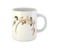 Awowee Tazza da caffè autunnale con bellissimo uccello nero con cappa di gallina, ghiande e rami di quercia, 325 ml, tazza da tè in ceramica, miglior regalo o souvenir per familiari, amici e colleghi