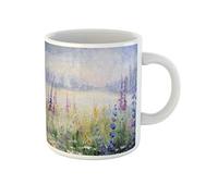 Awowee Tazza da caffè blu artista bellissimo paesaggio fiori dipinti ad olio disegno su tela 11 once tazza da tè in ceramica miglior regalo o souvenir per familiari, amici e colleghi