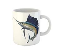Awowee Tazza da caffè blu Marlin Sailfish su pesce dell'Atlantico che salta bianca, bella tazza da tè in ceramica da 325 ml, ottima idea regalo o souvenir per familiari, amici e colleghi