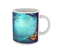 Awowee Tazza da caffè blu spettrale zucca di Halloween nel cimitero della foresta oscura arancione 325 ml tazza da tè in ceramica miglior regalo o souvenir per familiari, amici e colleghi
