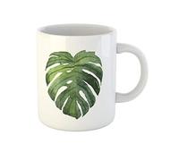 Awowee Tazza da caffè colorata astratta con foglie di Monstera verde Aloha Aquarelle, bella bellezza, tazza da tè in ceramica da 325 ml, ottima idea regalo o souvenir per familiari, amici e colleghi