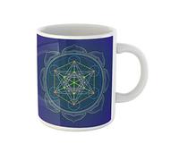 Awowee Tazza da caffè colorata colorata mandala geometria sacra metatron cubo Yantra Lotus 325 ml tazza da tè in ceramica miglior regalo o souvenir per familiari, amici e colleghi
