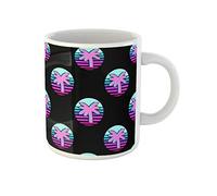 Awowee Tazza da caffè colorata Neon Vaporwave Patch Badge Pins Palms rosa 80S 11 once tazza da tè in ceramica miglior regalo o souvenir per familiari amici colleghi
