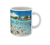 Awowee Tazza da caffè con bellissima isola tropicale in Polinesia francese sotto e sopra 325 ml, tazza da tè in ceramica, ottima idea regalo o souvenir per familiari, amici e colleghi