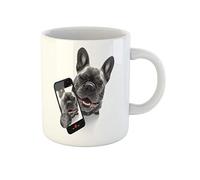 Awowee Tazza da caffè con bulldog francese curioso che guarda fino al proprietario, tazza da tè in ceramica da 325 ml, ottima idea regalo o souvenir per familiari, amici e colleghi