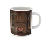 Awowee Tazza da caffè con caminetto e biblioteca privata con interni di un vecchio palazzo antico con mobili da 325 ml, in ceramica, idea regalo o souvenir per familiari, amici e colleghi