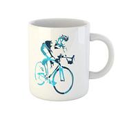 Awowee Tazza da caffè con ciclista su strada sulla sua bicicletta Tour astratto blu 325 ml tazza da tè in ceramica souvenir per familiari, amici e colleghi