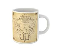 Awowee Tazza da caffè con disegno misterioso di mani umane che tengono il cerchio magico geometria sacra 325 ml, tazza da tè in ceramica, miglior regalo o souvenir per familiari, amici e colleghi
