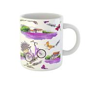 Awowee Tazza da caffè con fiori di lavanda, farfalle, campi in bicicletta, campagne rurali provenzali, 325 ml, tazza da tè in ceramica, idea regalo o souvenir per familiari, amici e colleghi