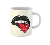 Awowee Tazza da caffè con labbra rosse che mordono il vampiro e il sangue sulla parte inferiore, tazza da tè in ceramica da 325 ml, ideale come regalo o souvenir per familiari, amici e colleghi
