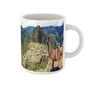 Awowee Tazza da caffè con lama blu nella storica città perduta di Machu Picchu, tazza da tè in ceramica da 325 ml, ottima idea regalo o souvenir per familiari, amici e colleghi