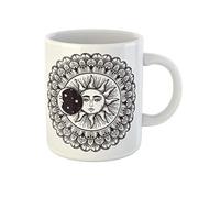 Awowee Tazza da caffè con luna, sole, eclissi, mandala, rotonda, Maya, azteco, celestiale, boho, 325 ml, tazza da tè in ceramica, ottima idea regalo o souvenir per familiari, amici e colleghi