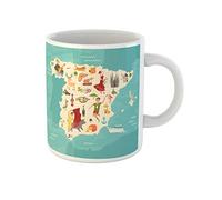 Awowee Tazza da caffè con mappa della Spagna per bambini, cartone animato astratto, Atlante, tazza da tè in ceramica da 325 ml, miglior regalo o souvenir per familiari, amici e colleghi