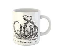 Awowee Tazza da caffè con mostro gigante di polpo cattura la vecchia nave a vela Sea Kraken, tazza da tè in ceramica da 325 ml, ottima idea regalo o souvenir per familiari, amici e colleghi