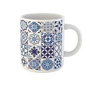 Awowee Tazza da caffè con motivo marocchino Lisbona floreale mosaico mediterraneo blu navy messicano tazza da tè in ceramica tazza da tè migliore regalo o souvenir per familiari, amici e colleghi