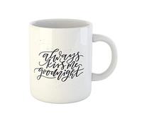 Awowee Tazza da caffè con scritta in inglese "Brush Always Kiss Me Goodnight" disegnata a mano, in ceramica, 325 ml, idea regalo o souvenir per familiari, amici e colleghi