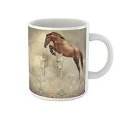 Awowee Tazza da caffè con scritta "Jump to School Jumper of Horse Stallion Show Animals 325 ml", tazza da tè in ceramica, ottima idea regalo o souvenir per familiari, amici e colleghi