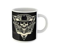 Awowee Tazza da caffè con teschio cowboy, revolver, scheletro fuorilegge, emblema pistola, distintivo, 325 ml, tazza da tè in ceramica, miglior regalo o souvenir per familiari, amici e colleghi
