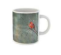 Awowee Tazza da caffè con uccellino cardinale del nord, ramo aviario, piume faunistiche, recinzione, tazza da tè in ceramica da 325 ml, ottima idea regalo o souvenir per familiari, amici e colleghi