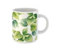 Awowee Tazza da caffè foglia verde brillante motivo acquerello natura fogliame botanico 325 ml tazza da tè in ceramica miglior regalo o souvenir per familiari, amici e colleghi