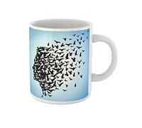 Awowee Tazza da caffè Freedom Flying Birds to Human Head Brain Flock Face 325 ml, tazza da tè in ceramica, regalo o souvenir per familiari, amici e colleghi