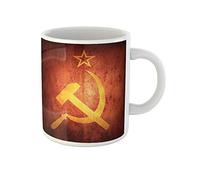 Awowee Tazza da caffè gialla con bandiera comunista russa sovietica rivoluzione braccia invecchiate artistica, tazza da tè in ceramica da 325 ml, miglior regalo o souvenir per familiari, amici e