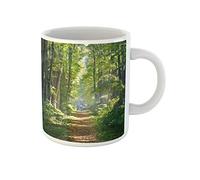 Awowee Tazza da caffè Green Trail Road in Beautiful Forest the Morning Mystery, tazza da tè in ceramica da 325 ml, ottima idea regalo o souvenir per familiari, amici e colleghi