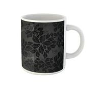 Awowee Tazza da caffè grigio sfumato con foglie di carbone, questa è una bellissima tazza da tè in ceramica da 325 ml, ottima idea regalo o souvenir per familiari, amici e colleghi