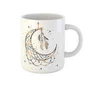 Awowee Tazza da caffè in ceramica con acchiappasogni, luna crescente e piume etniche, 325 ml, idea regalo o souvenir per familiari, amici e colleghi