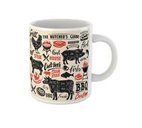 Awowee Tazza da caffè in ceramica con scritta in lingua inglese "Beef Meat Steak House Scheme Lettering Cut Pig BBQ", 325 ml, ideale come regalo o souvenir per familiari, amici e colleghi