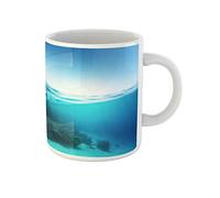 Awowee Tazza da caffè in ceramica con scritta "Split Shot of the Coral Reef Underwater and Sea", 325 ml, idea regalo o souvenir per familiari, amici e colleghi