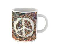 Awowee Tazza da caffè in ceramica con simbolo della pace su frammenti di olio colorato pastello da 325 ml, ideale come regalo o souvenir per familiari, amici e colleghi