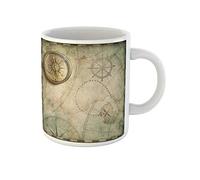 Awowee Tazza da caffè in ottone invecchiato blu antico con bussola nautica e vecchio tesoro, tazza da tè in ceramica da 325 ml, ideale come regalo o souvenir per familiari, amici e colleghi