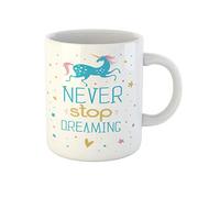 Awowee Tazza da caffè motivazionale con scritta "Never Stop Dreaming and Unicorn", in ceramica, 325 ml, ottima idea regalo o souvenir per familiari, amici e colleghi