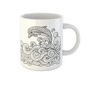 Awowee Tazza da caffè per adulti Zentangle delfino che scorre onde del mare per libro da colorare 325 ml tazza da tè in ceramica miglior regalo o souvenir per familiari, amici e colleghi