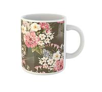 Awowee Tazza da caffè primaverile floreale bouquet bianco narcisi sereni peonia rosa acquerello 325 ml tazza da tè in ceramica miglior regalo o souvenir per familiari, amici e colleghi