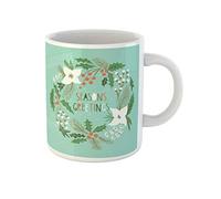 Awowee Tazza da caffè verde con ghirlanda natalizia blu invernale con fiori da 325 ml, in ceramica, regalo o souvenir per familiari, amici e colleghi
